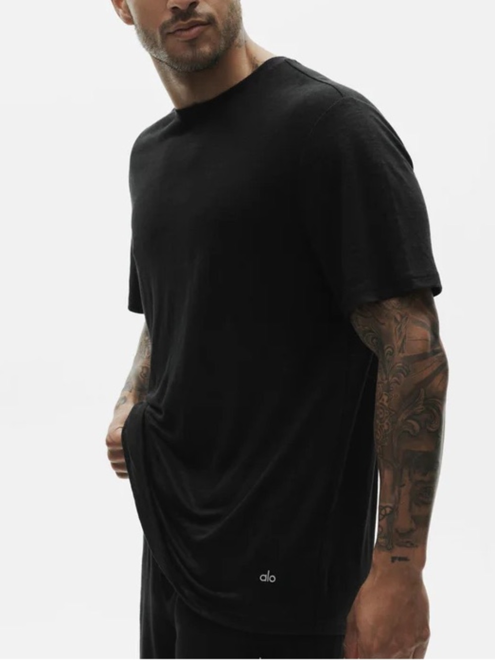 ALO *NWT* Linen Jersey Coastal Short Sleeve Tee in Black - Medium